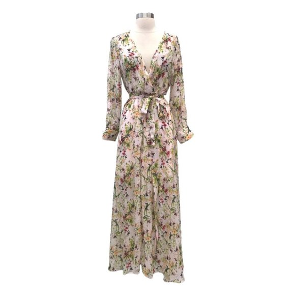 Wrap Maxi dress, Size M, V-neck, Long sleeves, Floral print, HANNI - Picture 2 of 3